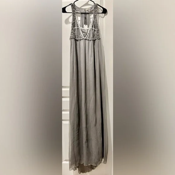NWT Leon Max for Max Studio Ethereal Gauzy Gown Embellished Bodice Sweep Train